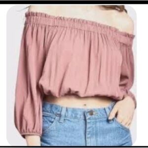 Lulus Off-Shoulder Pink peasant style Crop Top